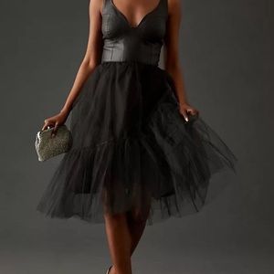 Anthropologie Vegan Black Tulle Dress